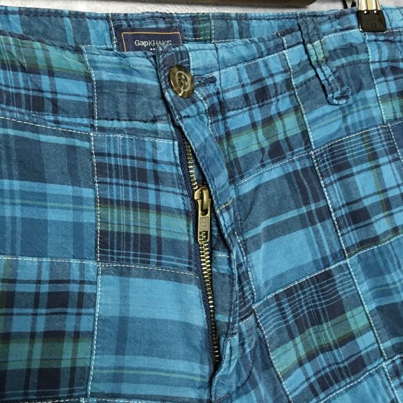 Gap Khakis Mens Quilted Patchwork Shorts size 38 Blue Flat Front Cotton Pockets - Picture 5 of 10